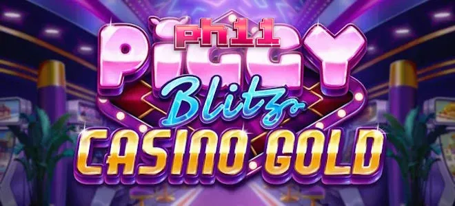 Makulay na disenyo ng Piggy Blitz Casino Gold slot na may gintong baboy at mga barya.